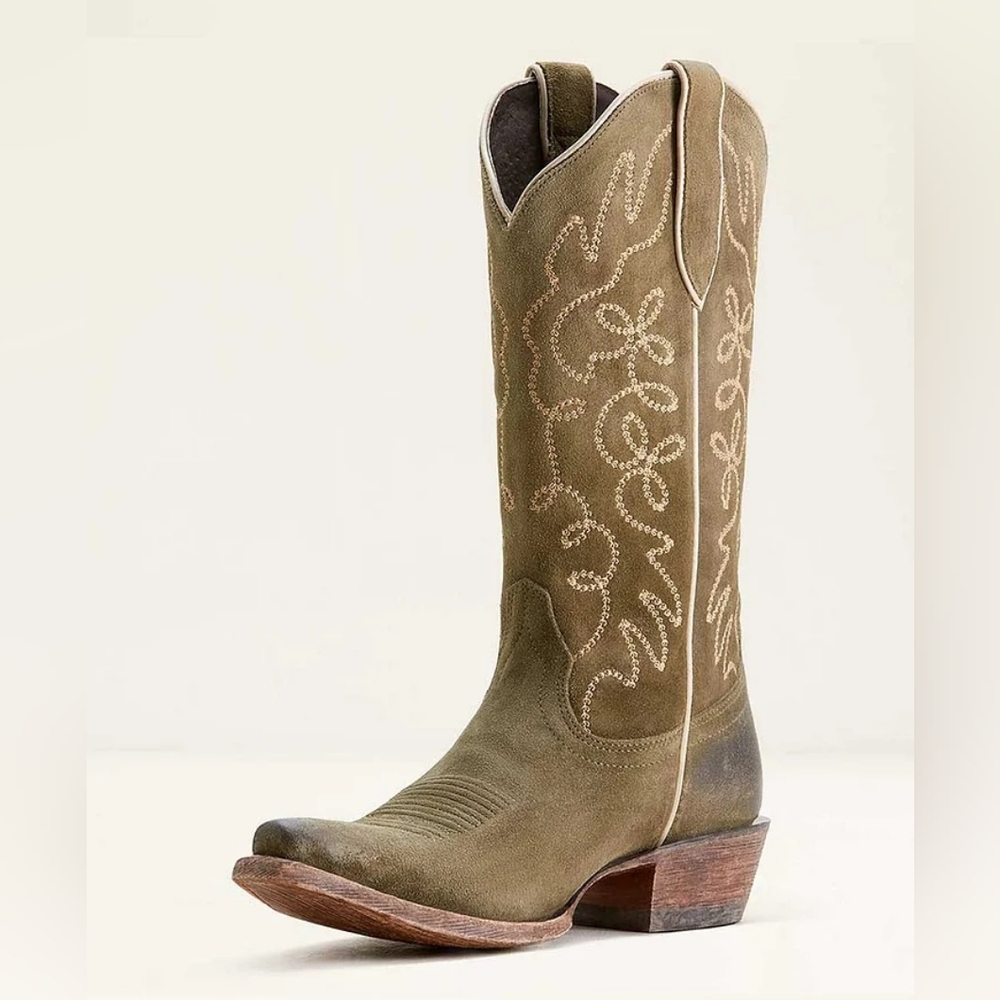 ARIAT Olive Suede Cowboy Boots Size 9.5 Jukebox X Toe - Picture 7 of 14